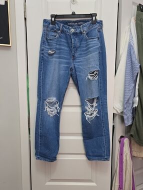 American Eagle Outfitters Tomgirl Distressed Light Blue Relaxed Jeans